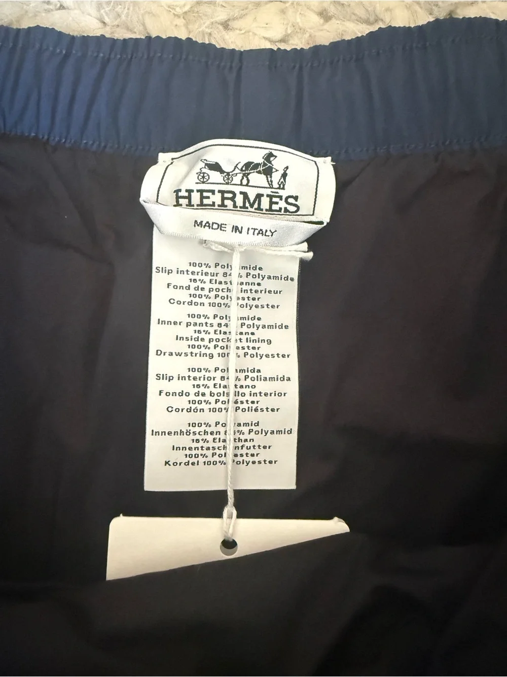 Hermes Men's Royal Navy Swim Trunks with Drawstring, Chain Design, 3XL, NWT